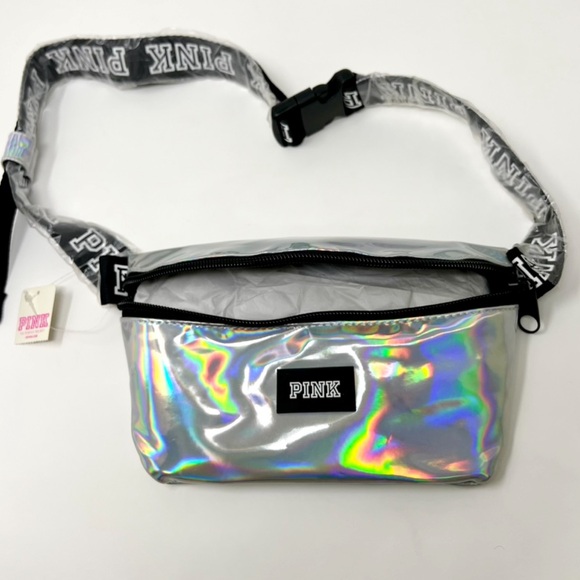 🔥VS PINK Iridescent Silver Fanny Pack Belt Bag - Picture 5 of 9